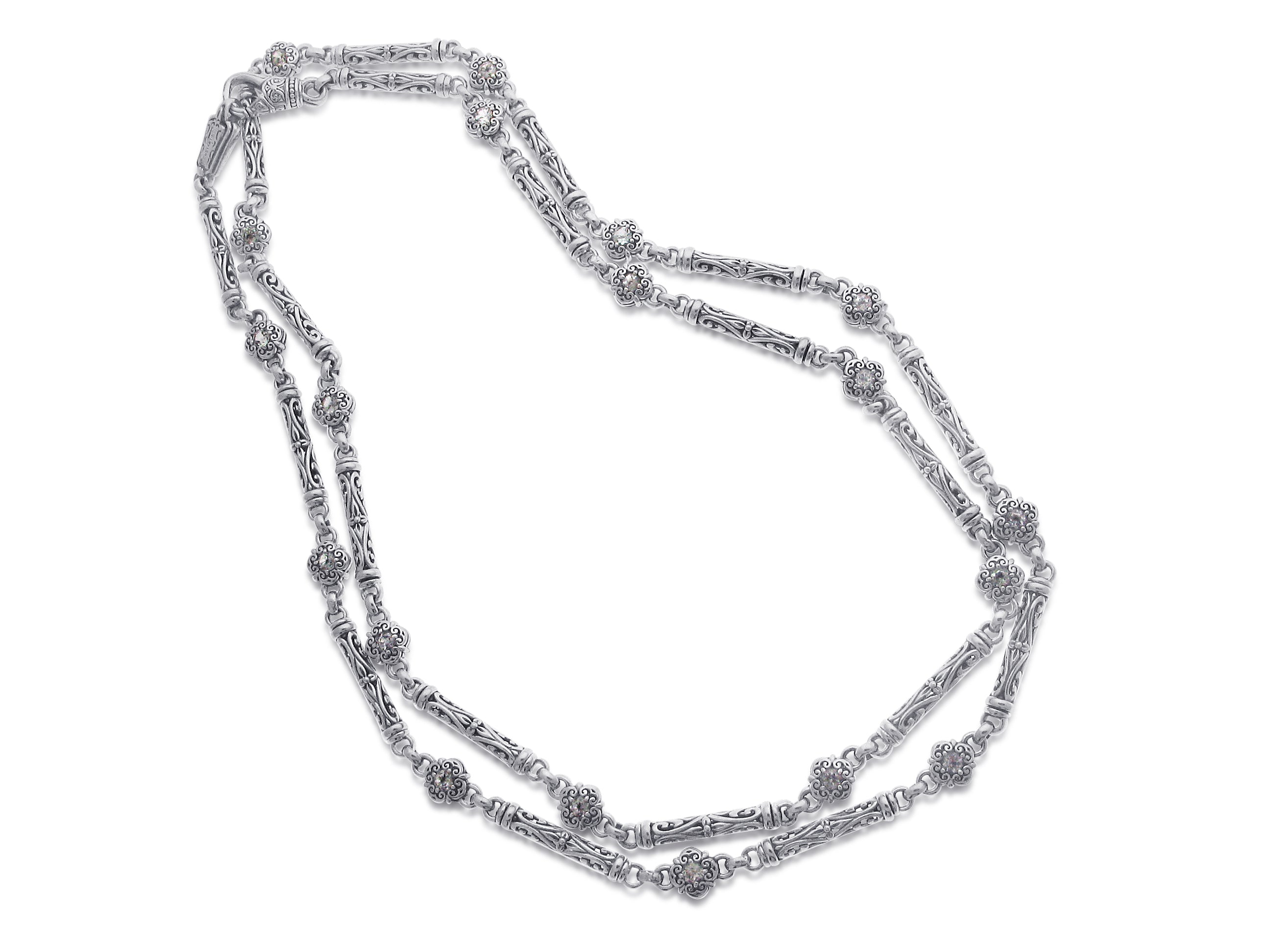 KONSTANTINO STERLING SILVER AND 18K YELLOW GOLD WHITE TOPAZ NECKLACE FROM THE AURA COLLECTION