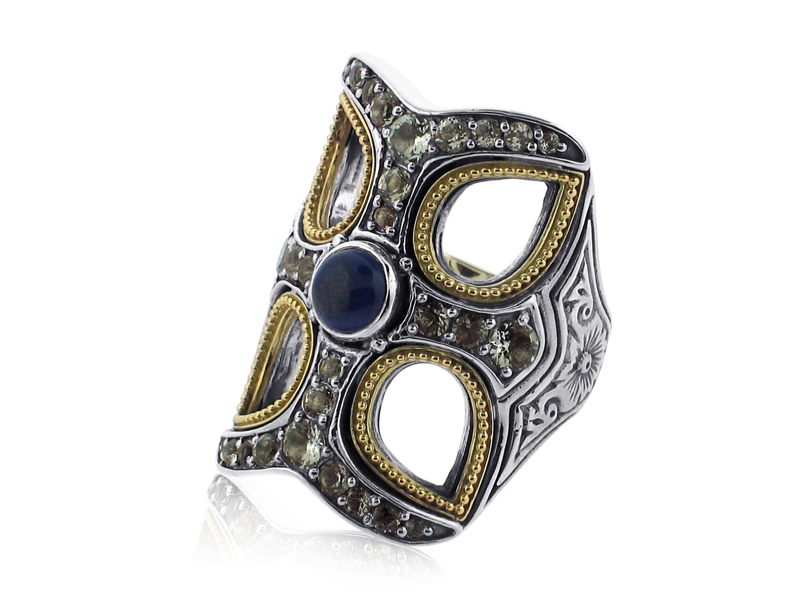 KONSTANTINO STERLING SILVER AND 18K YELLOW GOLD BLUE LAPIS AND WHITE TOPAZ RING FROM THE ELECTRA COLLECTION