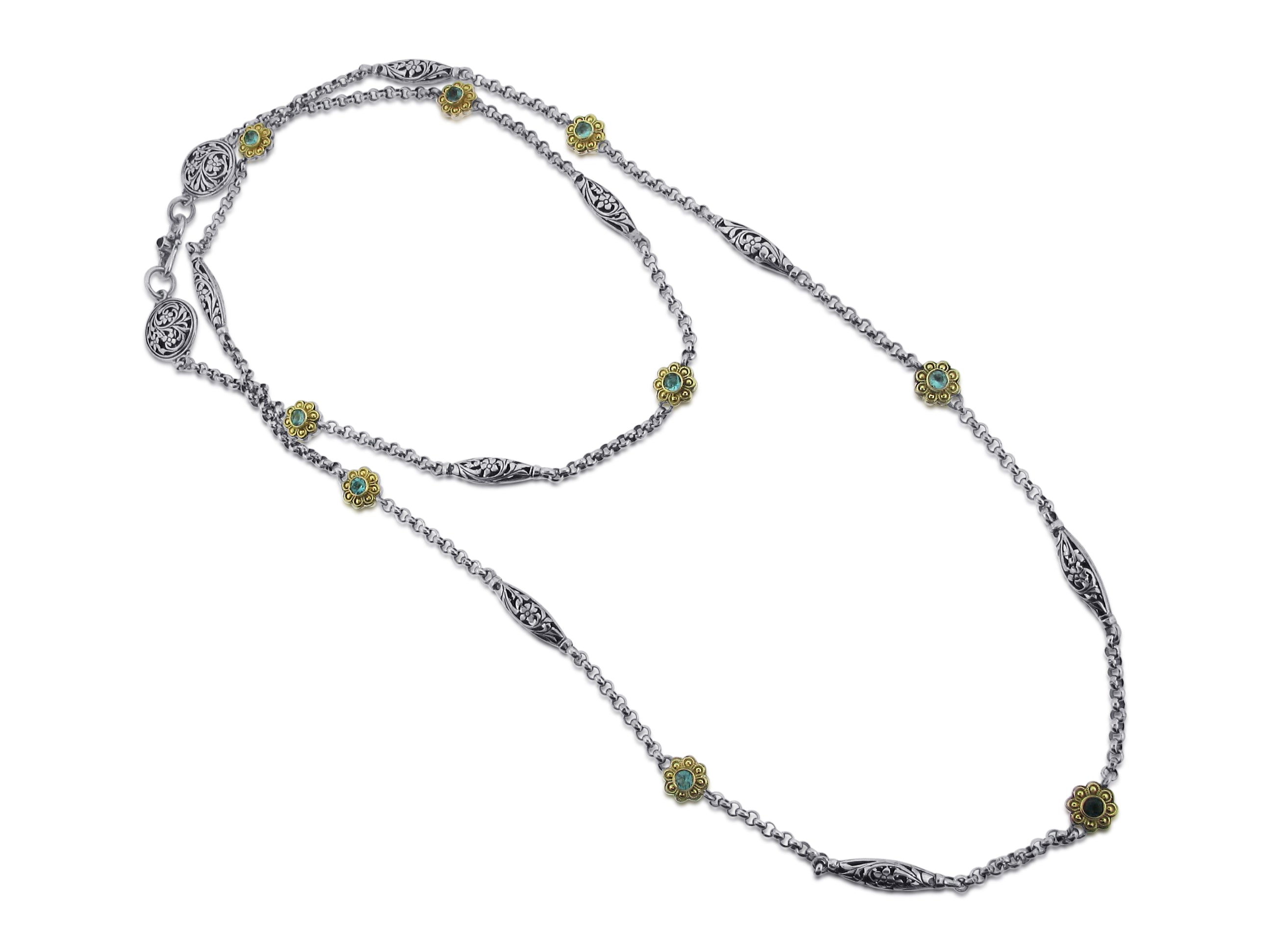 KONSTANTINO STERLING SILVER AND 18K YELLOW GOLD BLUE TOPAZ LINKED NECKLACE FROM THE COLOR COLLECTION