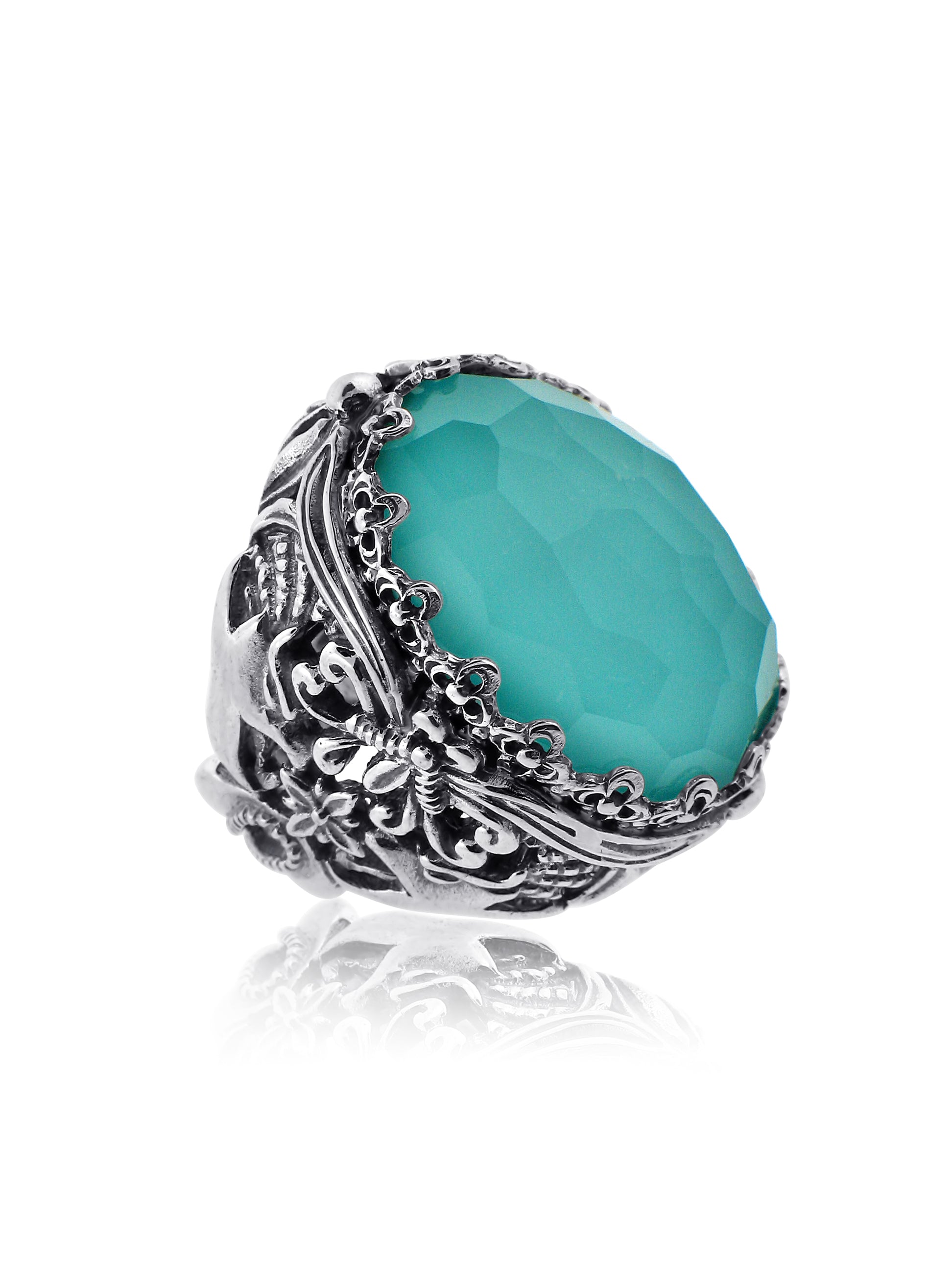 KONSTANTINO STERLING SILVER, ROCK CRYSTAL OVER TURQUOISE RING FROM THE AEGEAN COLLECTION