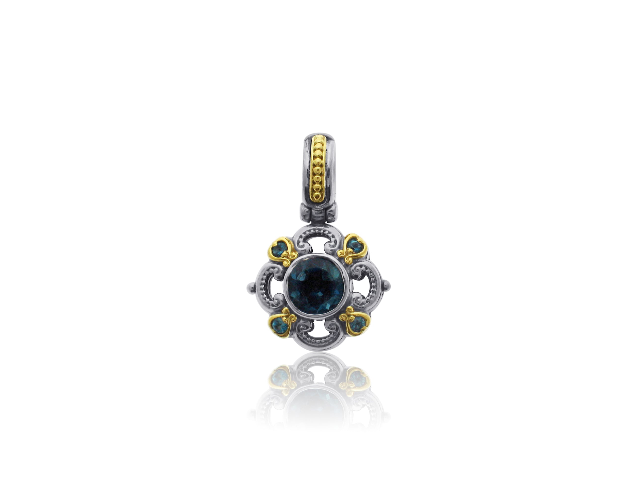 KONSTANTINO STERLING SILVER, 18K YELLOW GOLD AND BLUE TOPAZ PENDANT FROM THE HERMOINE COLLECTION