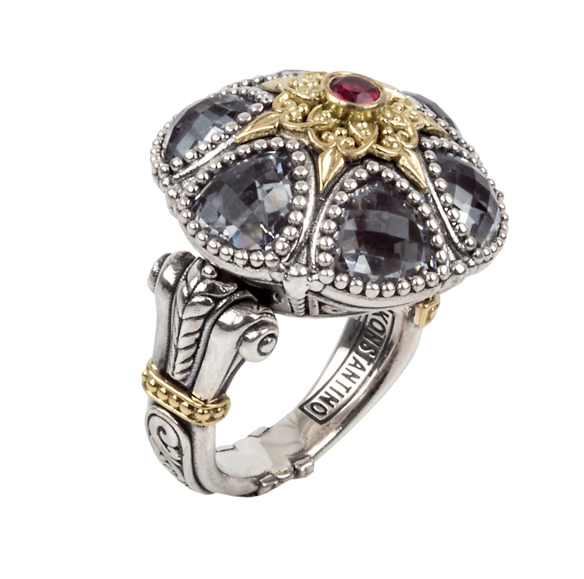 KONSTANTINO STERLING SILVER AND 18K YELLOW GOLD CRYSTAL RING FROMTHE PYTHIA COLLECTION