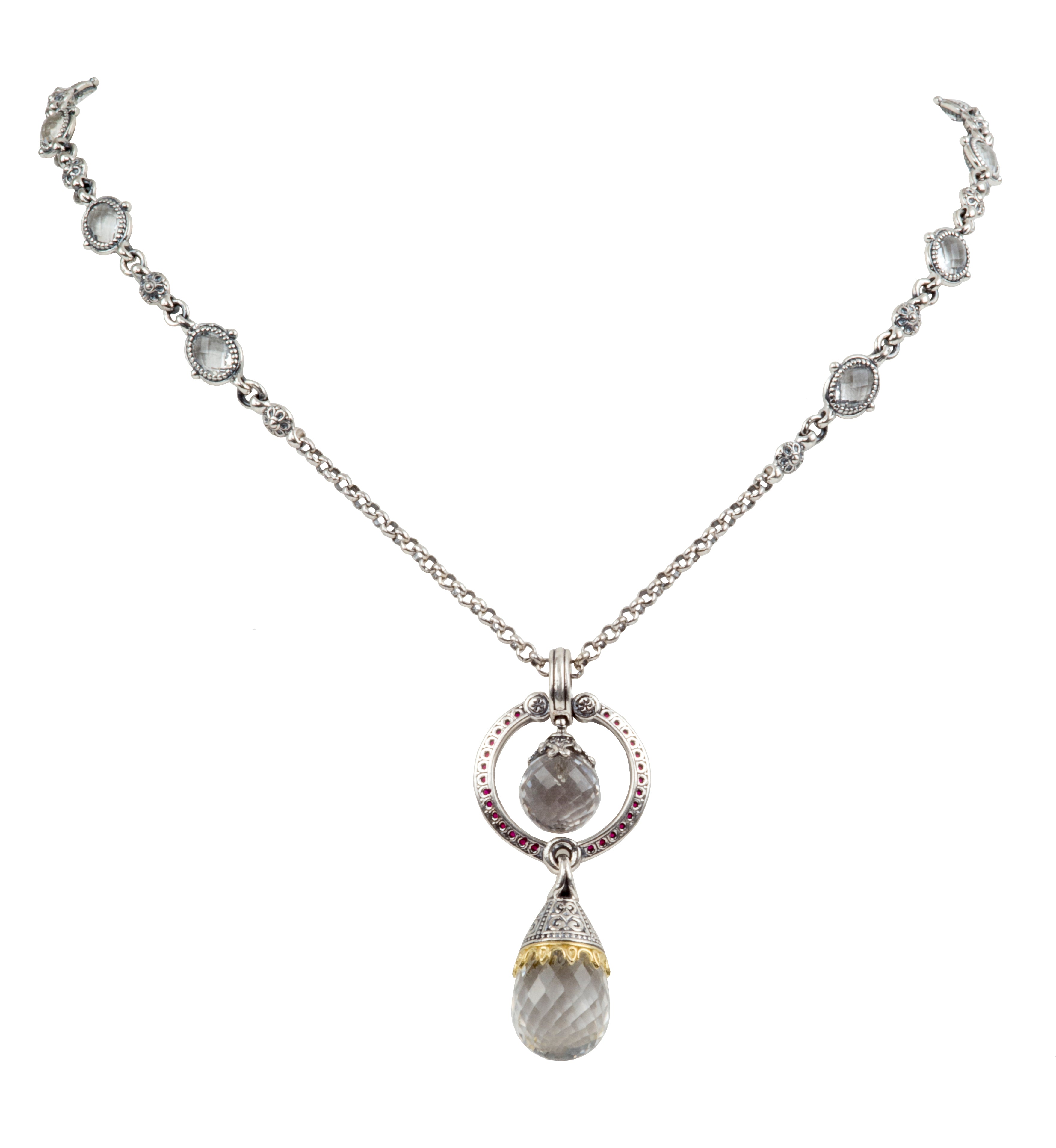 KONSTANTINO STERLING SILVER AND 18K YELLOW GOLD CRYSTAL AND CORUNDUM NECKLACE FROM THE PYTHIA COLLECTION