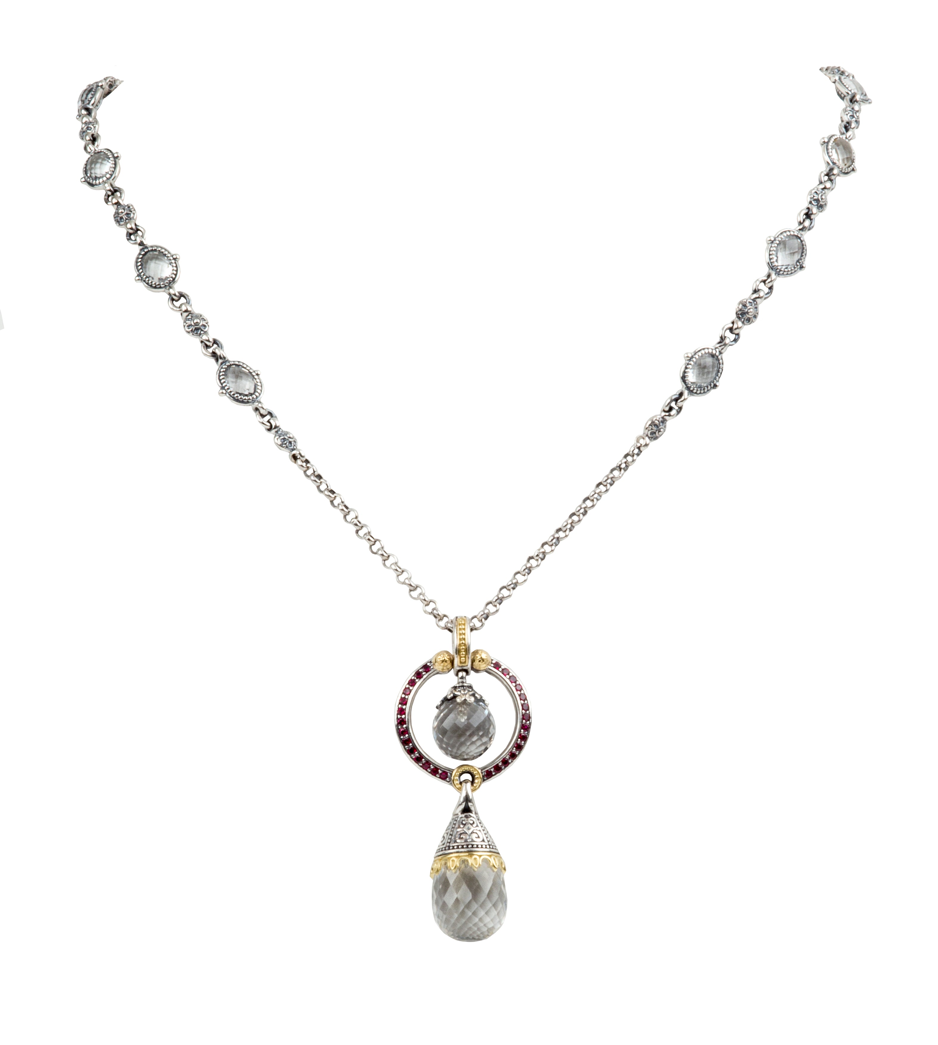 KONSTANTINO STERLING SILVER AND 18K YELLOW GOLD CRYSTAL AND CORUNDUM NECKLACE FROM THE PYTHIA COLLECTION