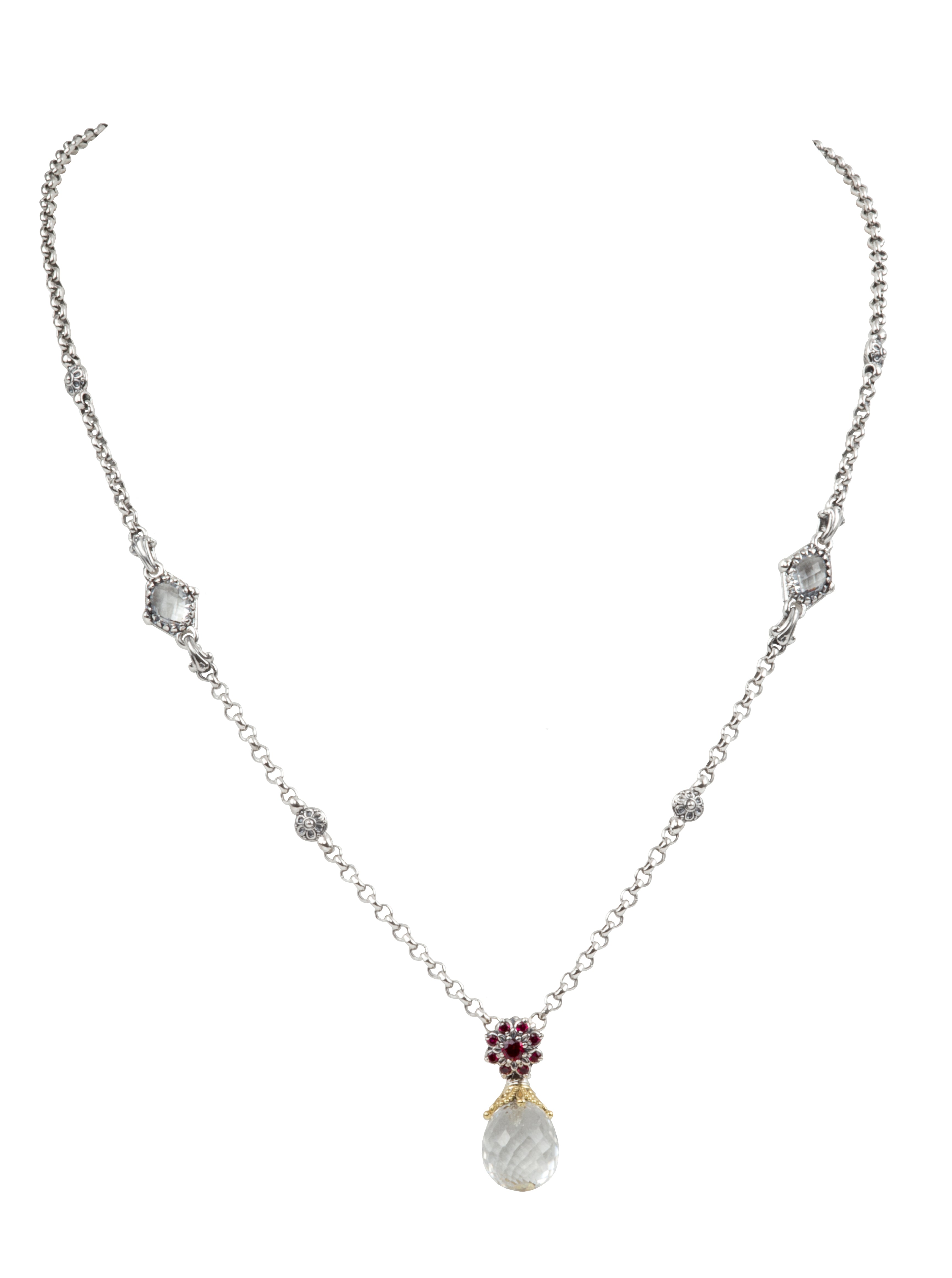 KONSTANTINO STERLING SILVER AND 18K YELLOW GOLD CRYSTAL AND CORUNDUM NECKLACE FROM THE PYTHIA COLLECTION