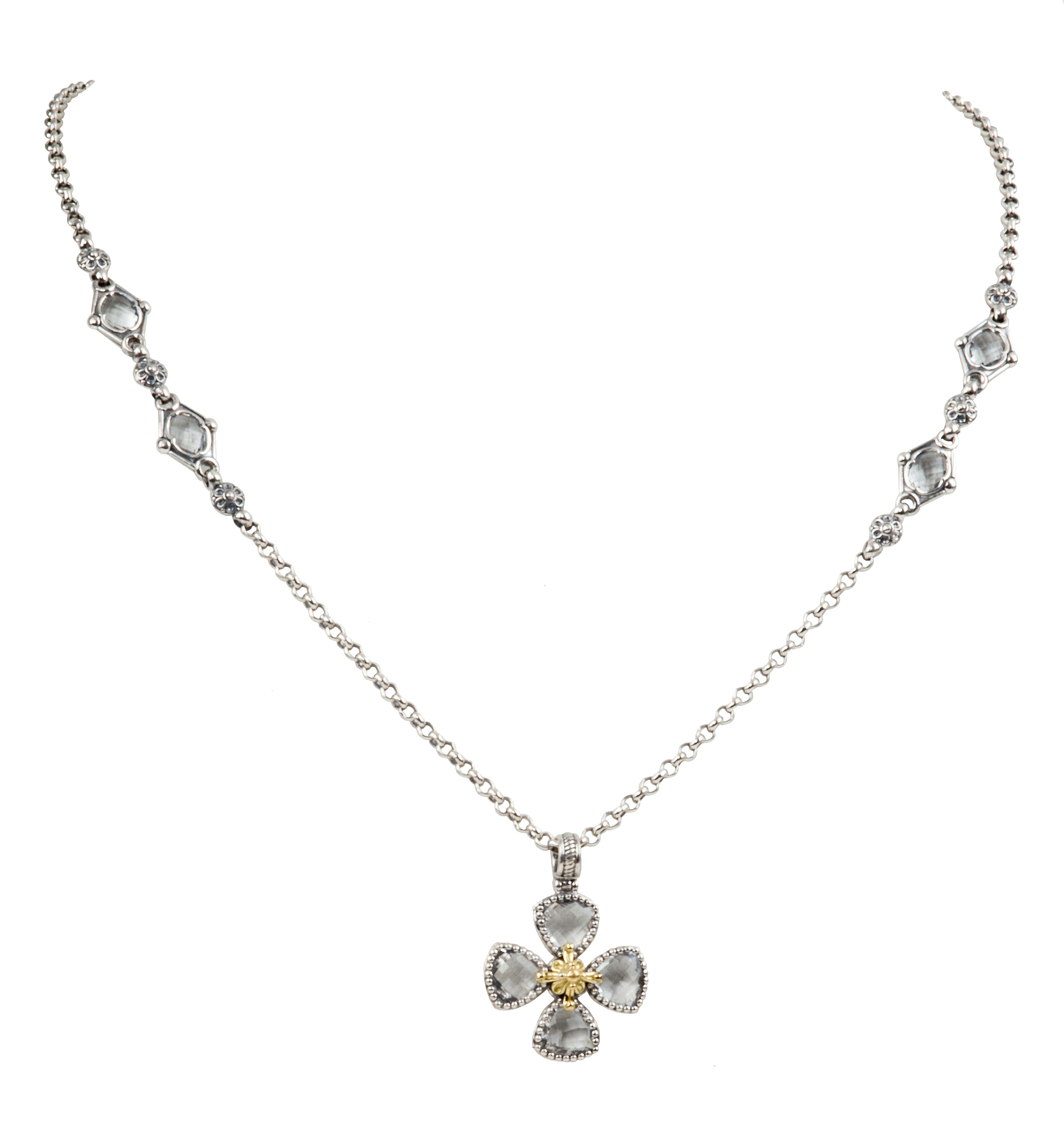 KONSTANTINO STERLING SILVER AND 18K YELLOW GOLD CRYSTAL  NECKLACE FROM THE PYTHIA COLLECTION