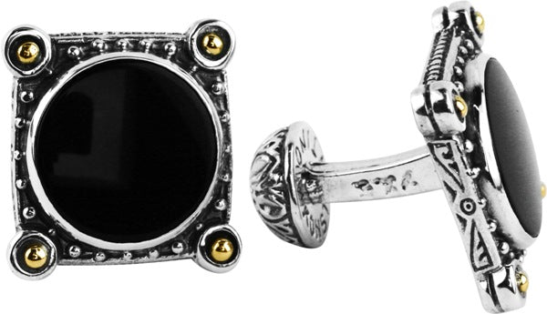 KONSTANTINO STERLING SILVER & BRONZE ONYX CUFFLINKS FROM THE BYZANTIUM COLLECTION