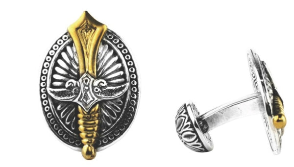 KONSTANTINO STERLING SILVER & BRONZE SWORD CUFFLINKS FROM THE MYRMIDONES COLLECTION