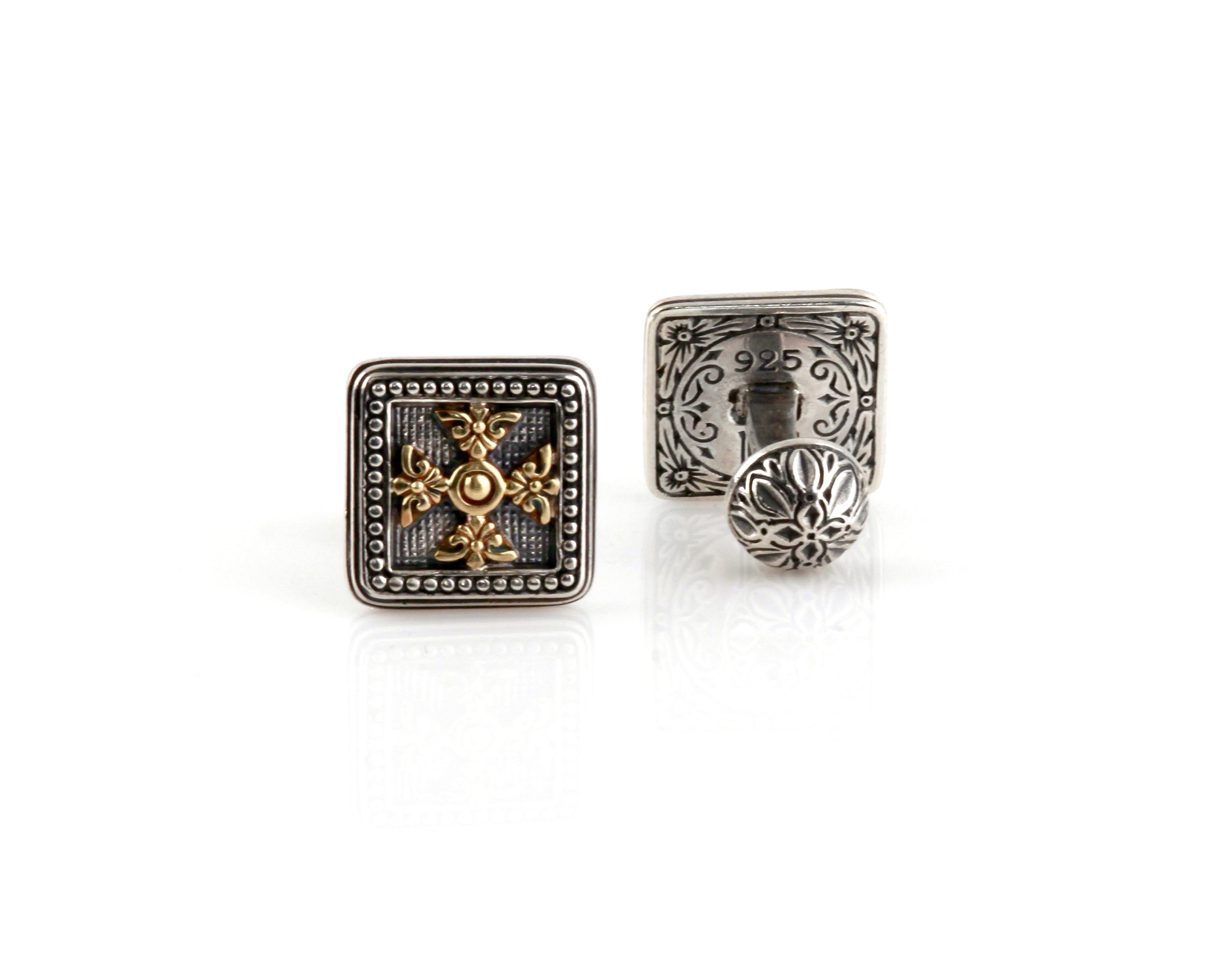 KONSTANTINO STERLING SILVER & BRONZE ORNATE SQUARE CUFFLINKS FROM THE PHIDIAS COLLECTION