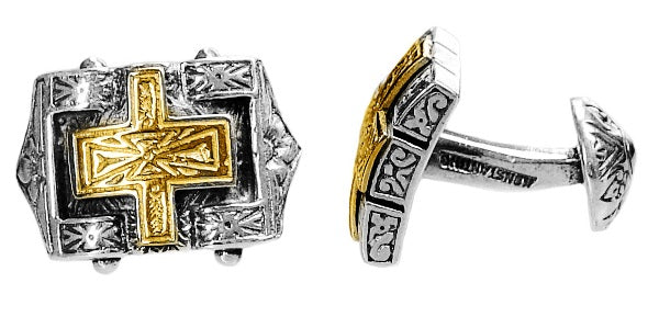 KONSTANTINO STERLING SILVER & 18K GOLD CUFFLINKS FROM THE SILVER & GOLD COLLECTION