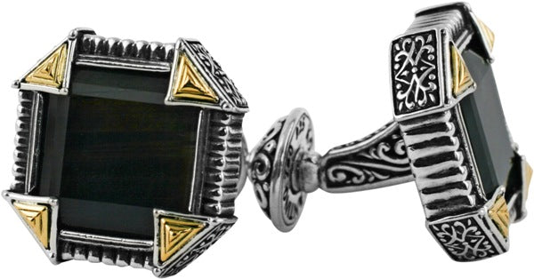 KONSTANTINO STERLING SILVER & 18K GOLD CUFFLINKS FROM THE SPARTA COLLECTION