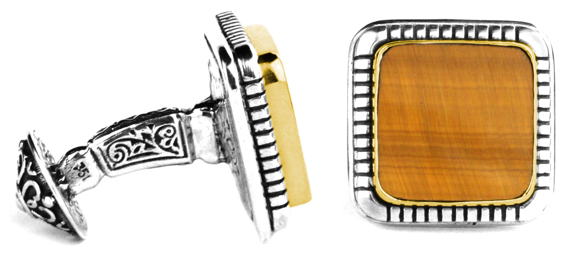 KONSTANTINO STERLING SILVER & 18K GOLD TIGER'S EYE-134 (OTHER STONE CHOICES AVAILABLE) CUFFLINKS  FR