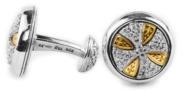 KONSTANTINO STERLING SILVER & 18K GOLD DIAMOND-109 (0.58CT) CUFFLINKS FROM THE DIAMOND CLASSICS COLL