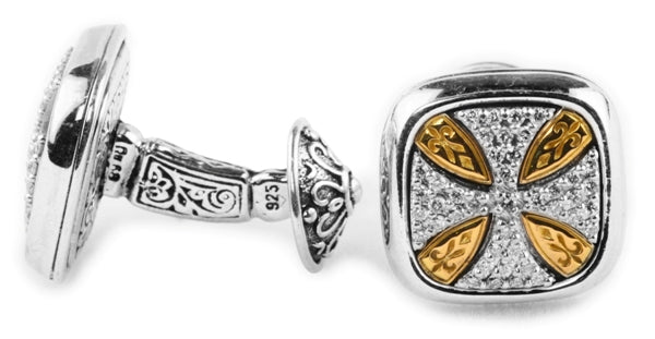 KONSTANTINO STERLING SILVER & 18K GOLD DIAMOND-109 (0.84CT) CUFFLINKS FROM THE DIAMOND CLASSICS COLL