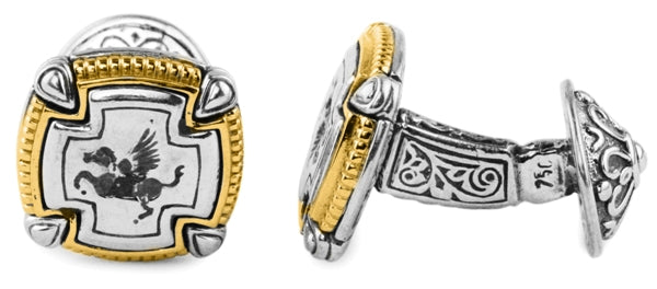 KONSTANTINO STERLING SILVER & 18K GOLD PEGASUS CUFFLINKS FROM THE SILVER & GOLD COLLECTION