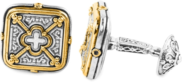 KONSTANTINO STERLING SILVER & 18K GOLD CUFFLINKS FROM THE ZEUS COLLECTION