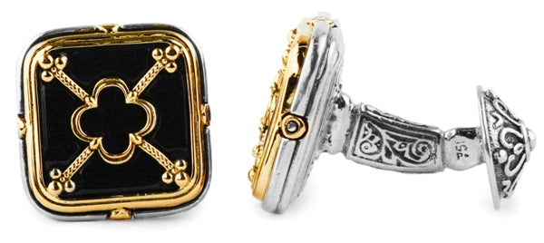 KONSTANTINO STERLING SILVER & 18K GOLD ONYX RING FROM THE ARES COLLECTION