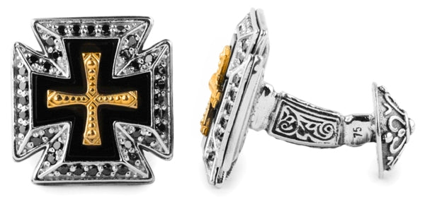 KONSTANTINO STERLING SILVER & 18K GOLD BLACK DIAMOND (0.46CT) & ONYX CUFFLINKS FROM THE ARES COLLECT