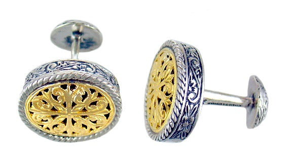 KONSTANTINO STERLING SILVER & 18K GOLD OVAL CUFFLINKS FROM THE SILVER & GOLD COLLECTION