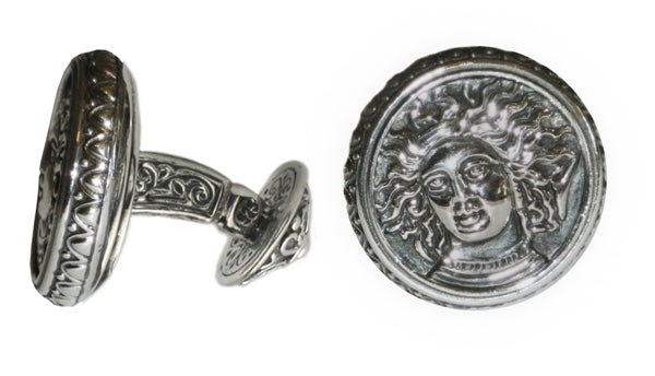 KONSTANTINO STERLING SILVER CUFFLINKS ENGRAVED MEDUSA MOTIF FROM THE PAGANINI COLLECTION