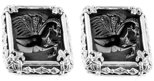 KONSTANTINO STERLING SILVER ONYX CARVED PEGASUS MOTIF CUFFLINKS FROM THE PAGANINI COLLECTION