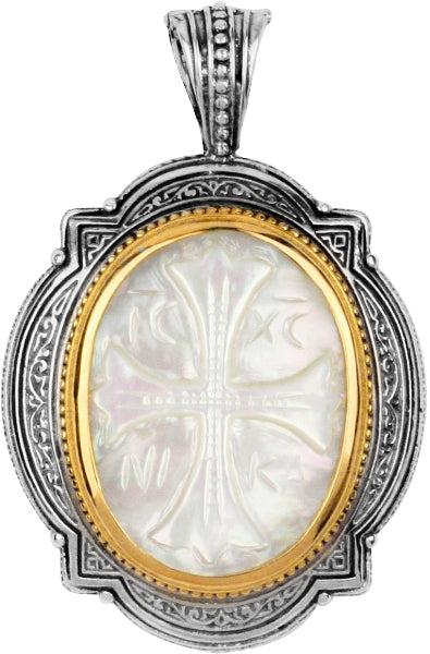 KONSTANTINO STERLING SILVER & 18K GOLD CARVED MOTHER OF PEARL PENDANT FROM THE ATHENA COLLECTION