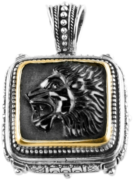 KONSTANTINO STERLING SILVER & 18K GOLD ONYX CARVED LION MOTIF PENDANT FROM THE PAGANINI COLLECTION