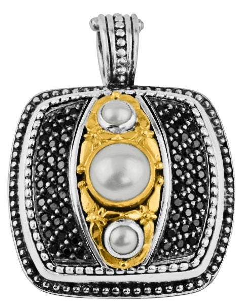 KONSTANTINO STERLING SILVER &18K GOLD PEARL & SPINEL SQUARE PENDANT FROM THE ROXANNE COLLECTION