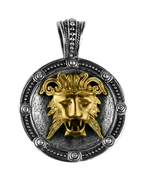 KONSTANTINO STERLING SILVER & BRONZE ROUND LION PENDANT FROM THE MYRMIDONES COLLECTION