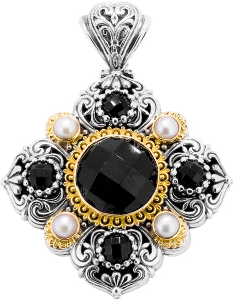 KONSTANTINO STERLING SILVER & 18K FACETED ONYX & PEARL GOLD PENDANT FROM THE ARSINOE COLLECTION