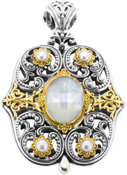 KONSTANTINO STERLING SILVER & 18K GOLD MOTHER OF PEARL & PEARL PENDANT  FROM THE SELENA COLLECTION