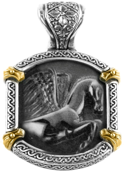 KONSTANTINO STERLING SILVER & 18K GOLD ONYX CARVED PEGASUS MOTIF PENDANT FROM THE PAGANINI COLLECTIO