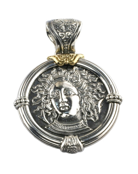 KONSTANTINO STERLING SILVER & 18K GOLD PENDANT ENGRAVED MEDUSA MOTIF FROM THE PAGANINI COLLECTION