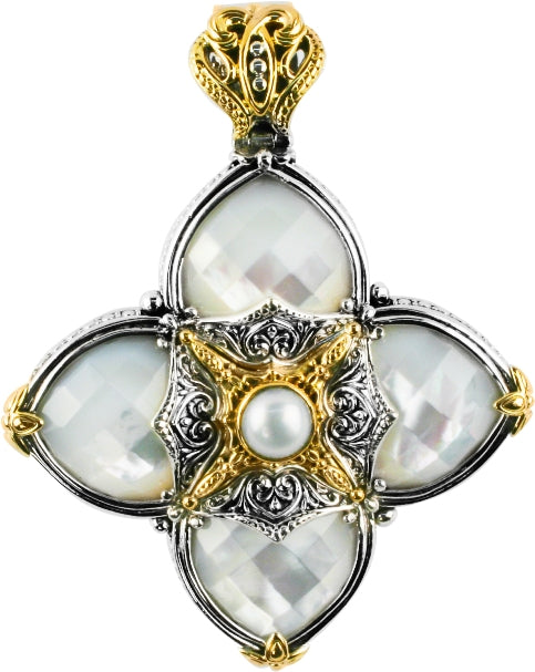 KONSTANTINO STERLING SILVER & 18K GOLD MOTHER OF PEARL & PEARL PENDANT  FROM THE SELENA COLLECTION