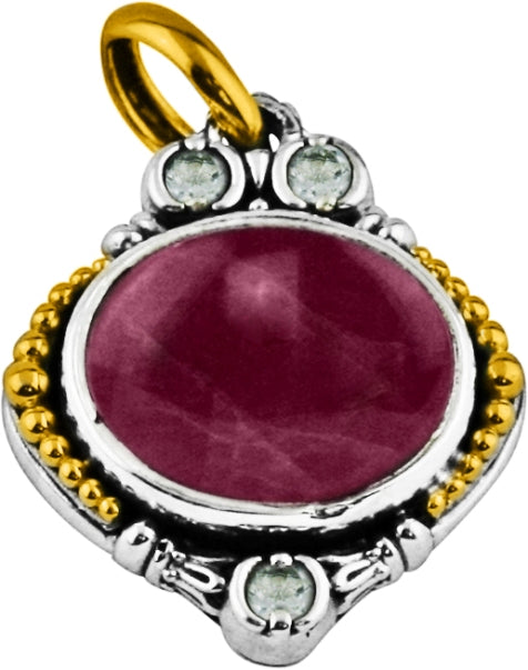 KONSTANTINO STERLING SILVER & 18K GOLD RUBY QUARTZ DOUBLET AND WHITE TOPAZ CHARM FROM THE OMORPHIA C