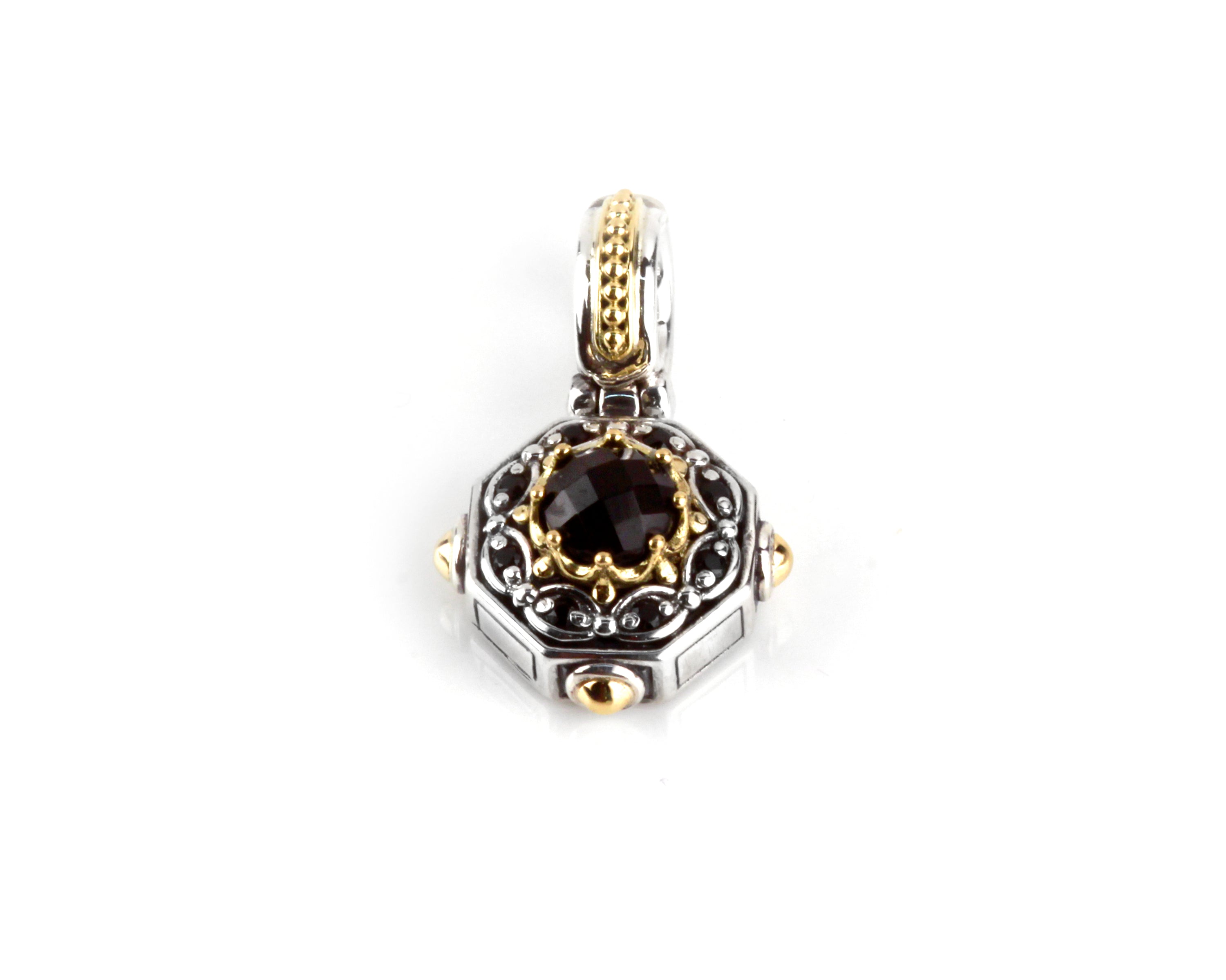 KONSTANTINO STERLING SILVER & 18K GOLD ONYX & SPINEL WITH ORNATE GEMTSONE PENDANT FROM THE HERMIONE