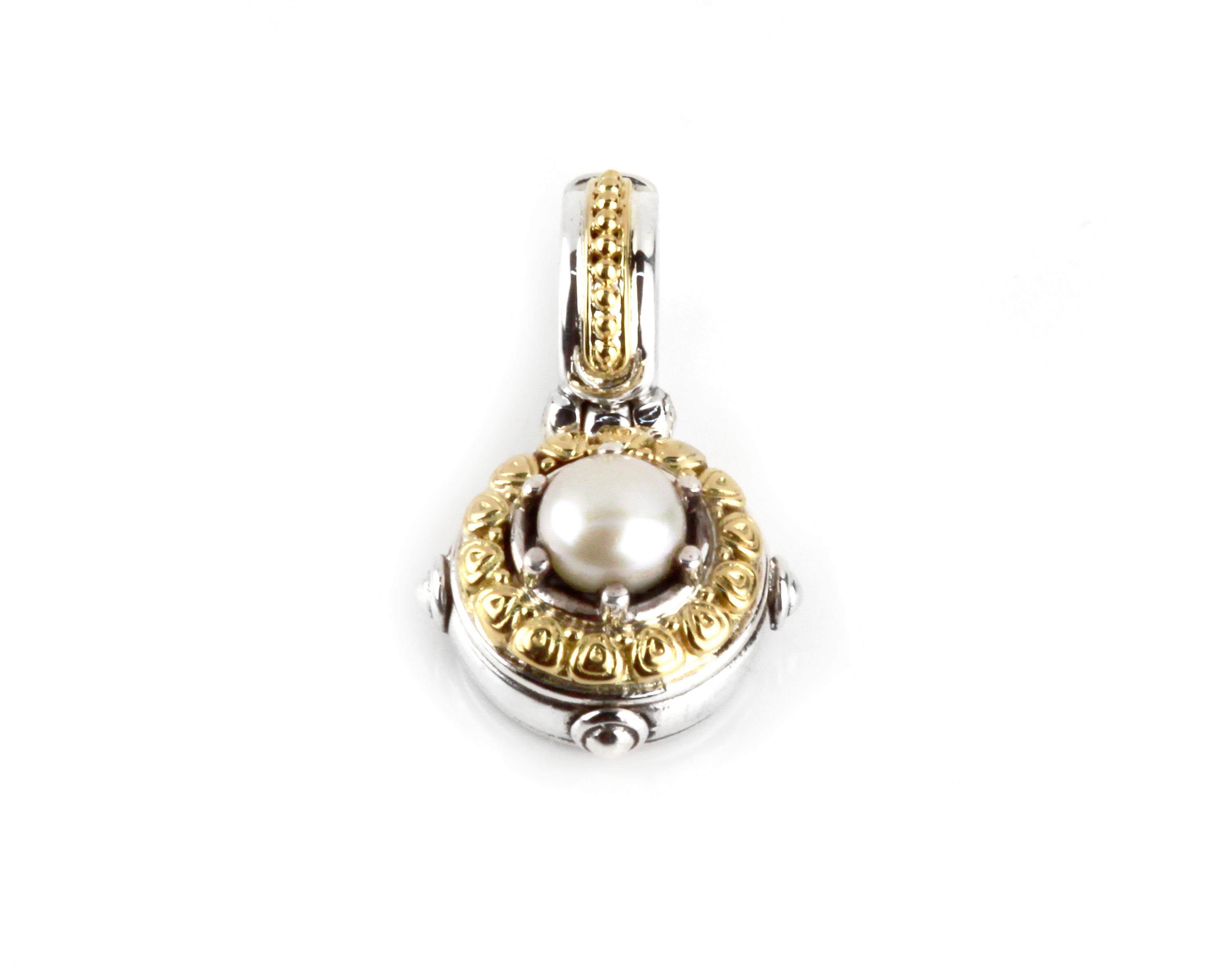 KONSTANTINO STERLING SILVER & 18K GOLD WITH PEARL (OTHER STONE CHOICES AVAILABLE) SMALL ROUND PENDAN