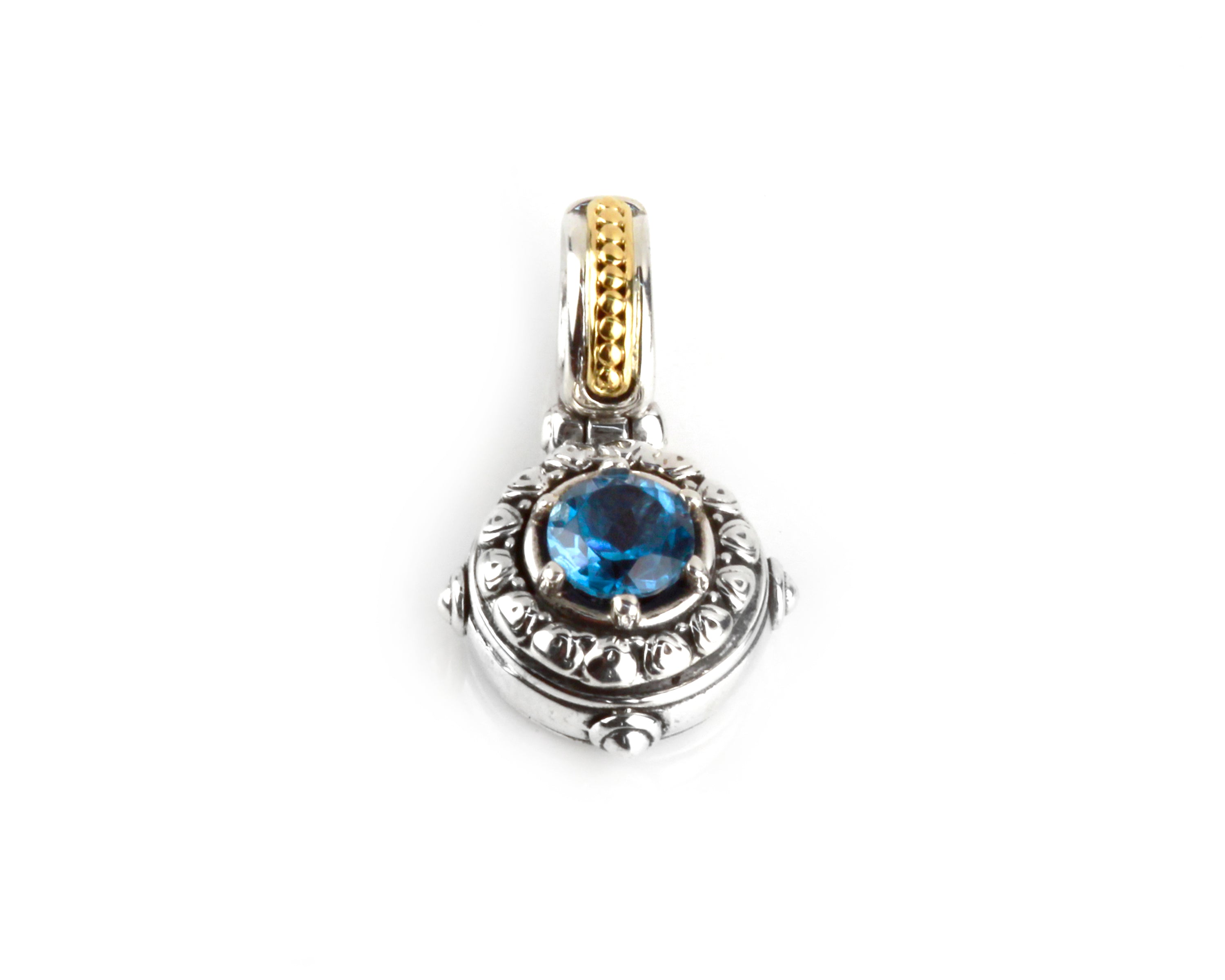 KONSTANTINO STERLING SILVER & 18K GOLD BLUE TOPAZ (OTHER STONE CHOICES AVAILABLE) SMALL ROUND PENDAN