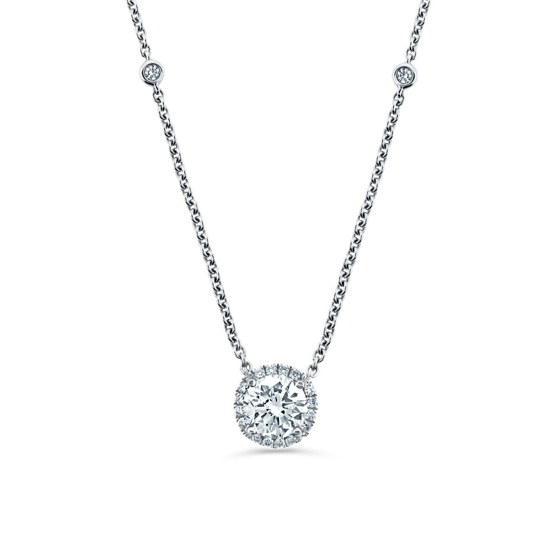 PRIVE' 18K WHITE GOLD 1.01CT BEZEL SET PENDANT WITH  0.17CT ACCENTING DIAMONDS