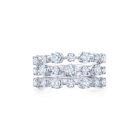 18K WHITE GOLD THREE ROW DIAMOND RING 1.05CT