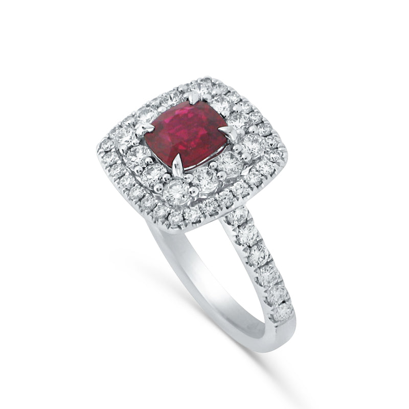 PRIVE' 18K WHITE GOLD & 1.27CT RUBY& 1.00CT DIAMOND RING