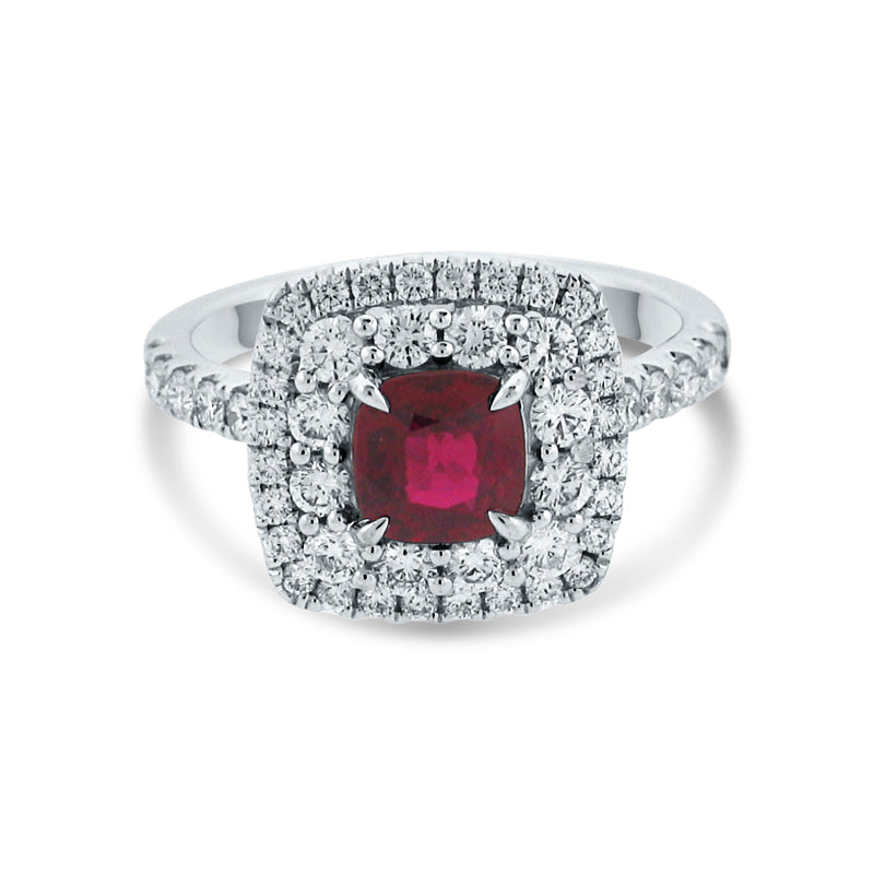 PRIVE' 18K WHITE GOLD & 1.27CT RUBY& 1.00CT DIAMOND RING