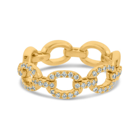 PRIVE' 18K YELLOW GOLD 0.29CT DIAMOND PAVESET CHAIN STYLE RING