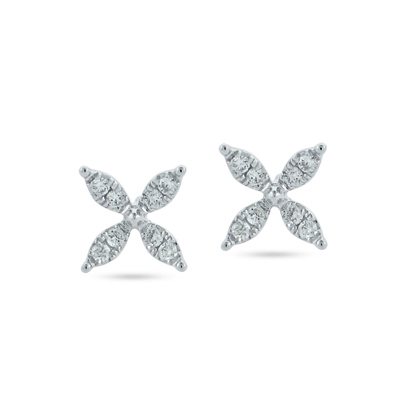 PRIVE' 18K WHITE GOLD 0.14CT DIAMOND FLORAL STUDEARRINGS