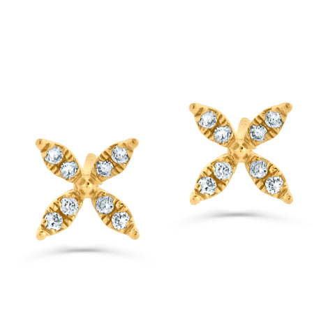 PRIVE'18K YELLOW GOLD 0.14CT DIAMOND FLORAL STUDS