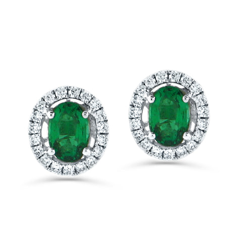 PRIVE'18K WHITE GOLD 0.64CT EMERALD & 0.21CT DIAMOND HALO STUDS