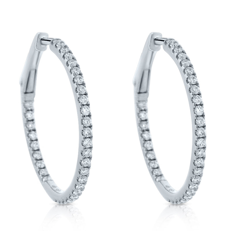 MULLOYS PRIVE"18K WHITE GOLD .72CT VS-SI-G INSIDE OUT EASY HINGE  DIAMOND HOOPS E10608