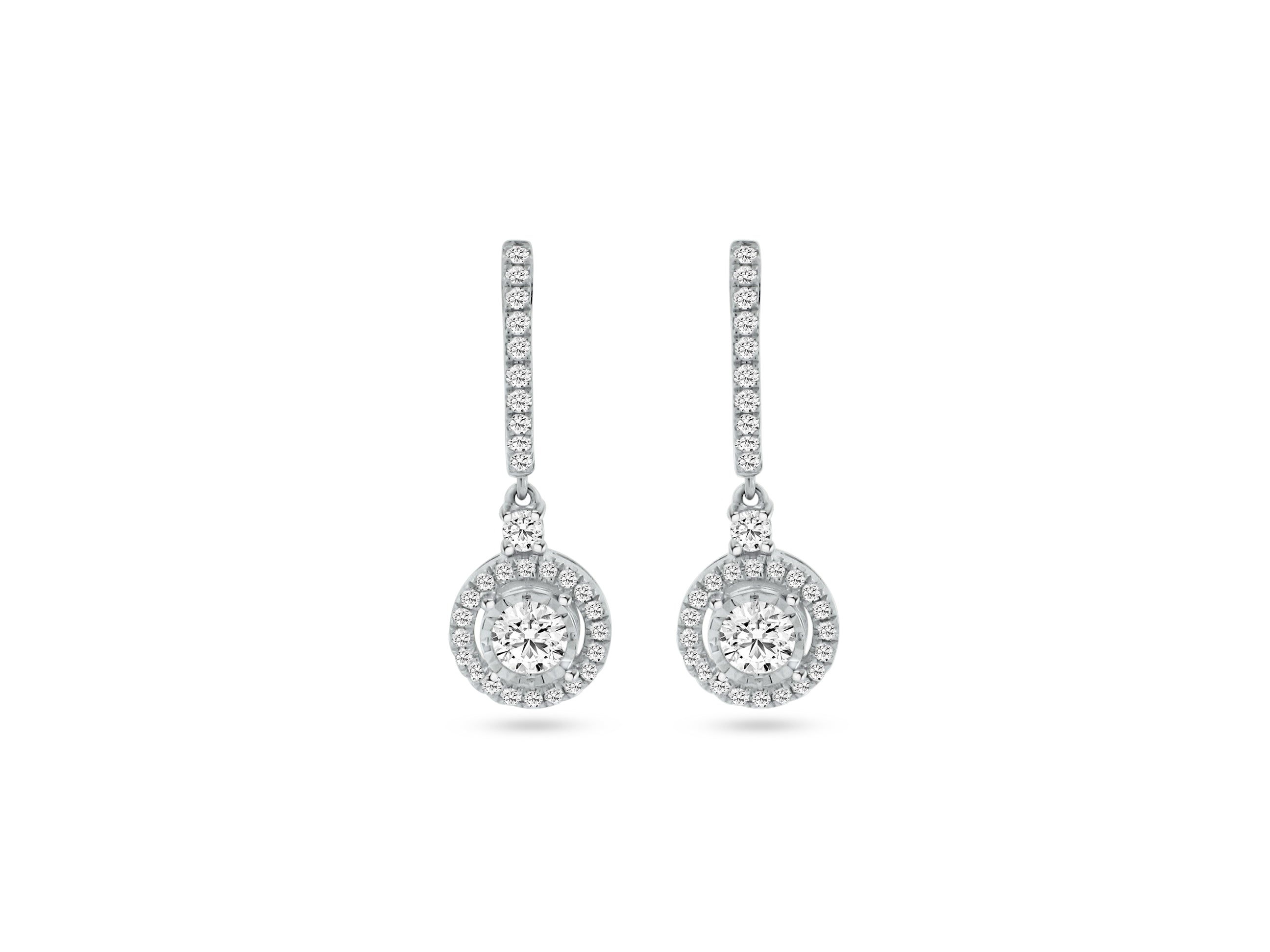 MULLOYS PRIVE'18K WHITE GOLD  .86CT VS-SI CLARITY G COLOR DIAMOND DANGLES