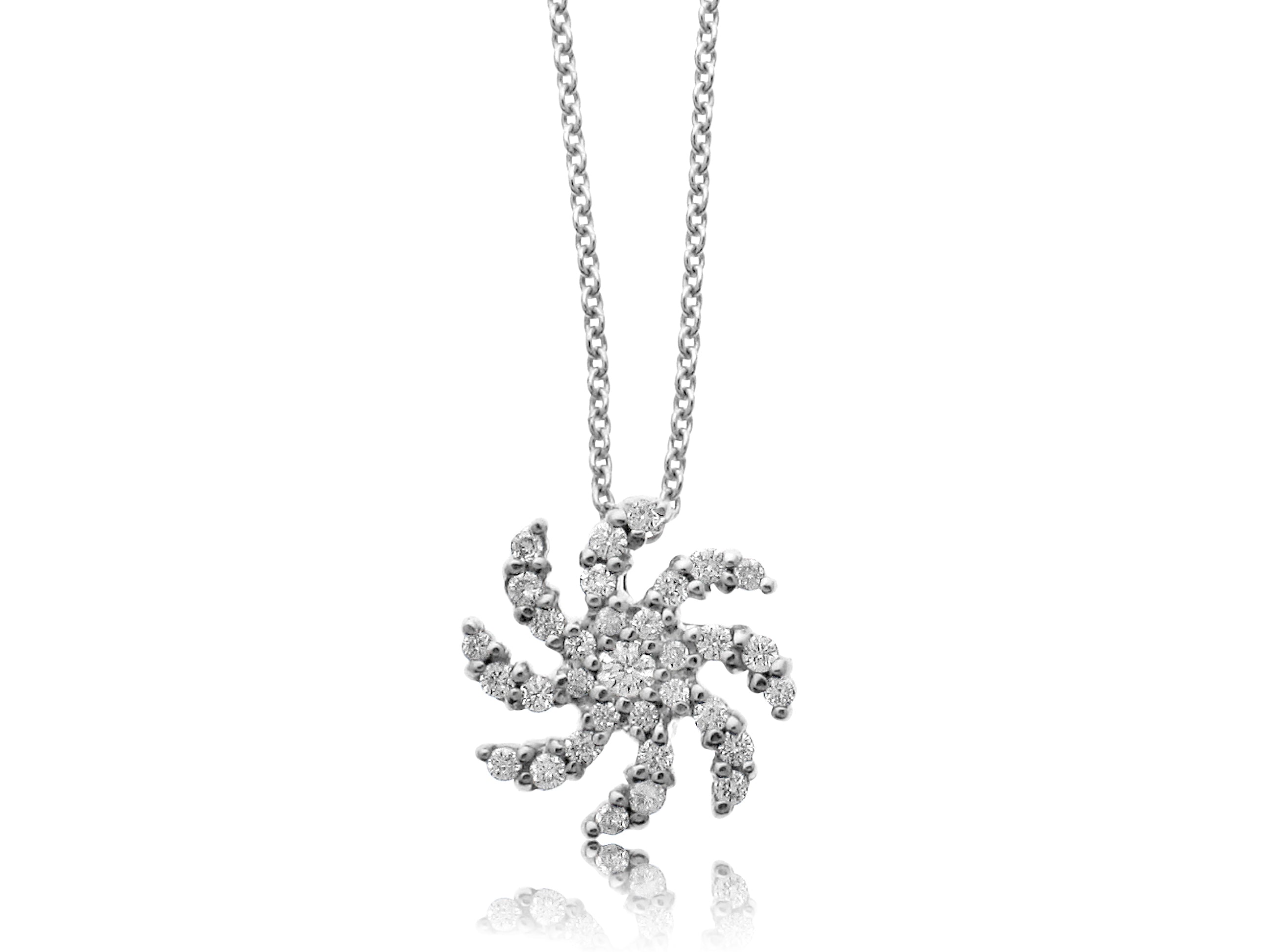 ROBERTO COIN 18K WHITE GOLD 0.21CT SI/G  DIAMOND SUNFLOWER PENDANT FROM THE TINY TREASURES COLLECTION