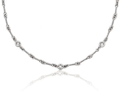 ROBERTO COIN 18K WHITE GOLD 0.12CT SI/G DIAMOND STATION NECKLACE FROM THE DIAMONDS BY THE INCH COLLECTION